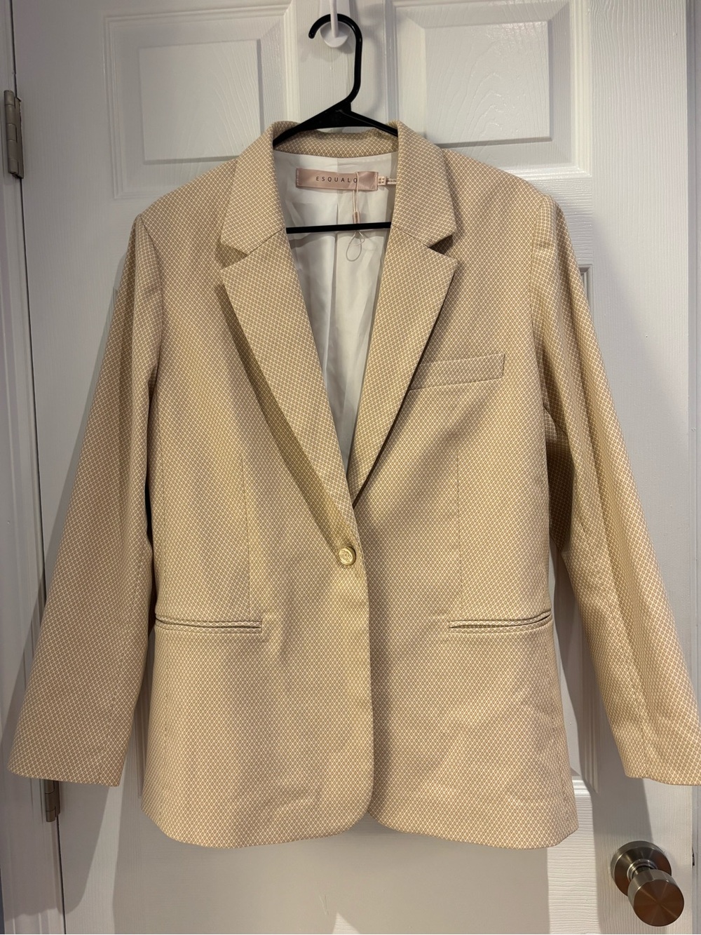 ESQUALO Beige-Cream Textured Single-Button Blazer